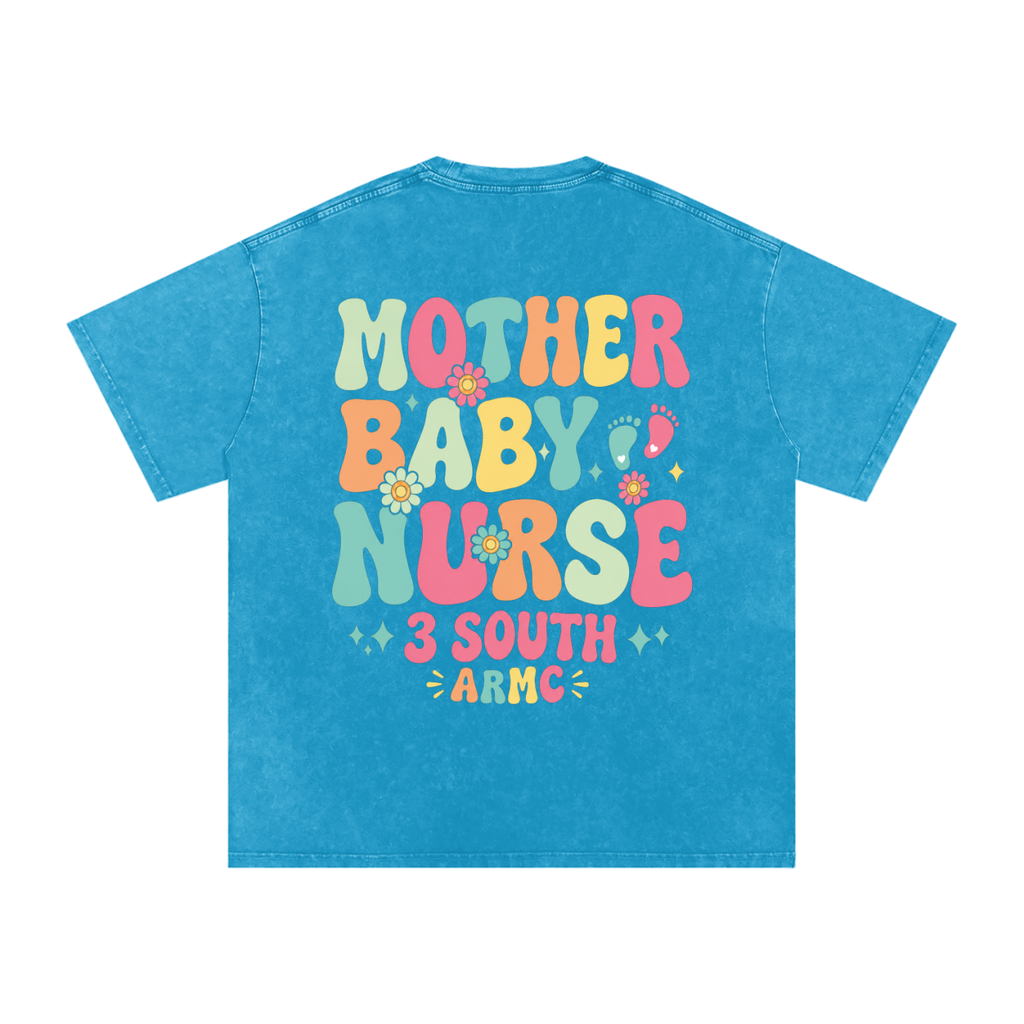 3 South Mother Baby- adult unisex Snow Washed Oversized Cotton T-Shirt