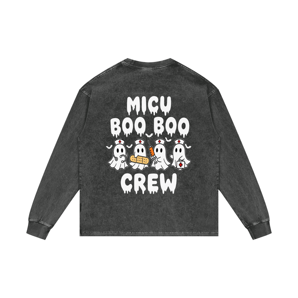 4 North BOO BOO CREW-adult unisex Acid Wash Oversize Long Sleeve T-Shirt