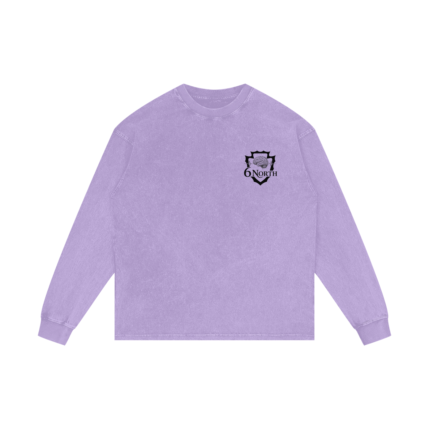 6 North Black Lettering - Acid Wash Oversize Long Sleeve T-Shirt