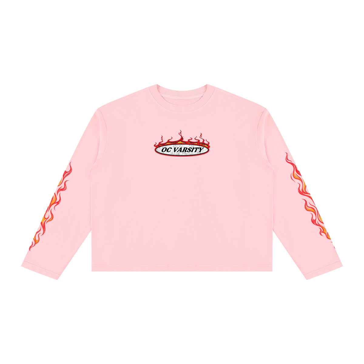 OC Varsity Flames- Unisex Vintage Wash Long Sleeve Boxy T-Shirt