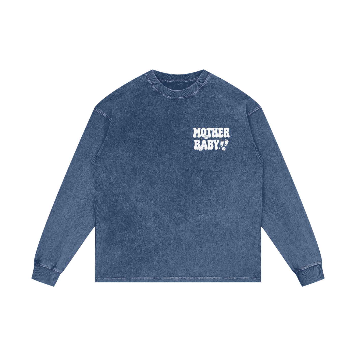 Mother Baby White Lettering- Adult Unisex Acid Wash Oversize Long Sleeve T-Shirt