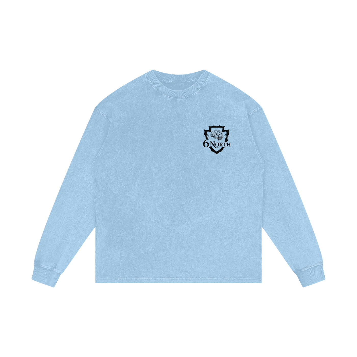 6 North Black Lettering - Acid Wash Oversize Long Sleeve T-Shirt
