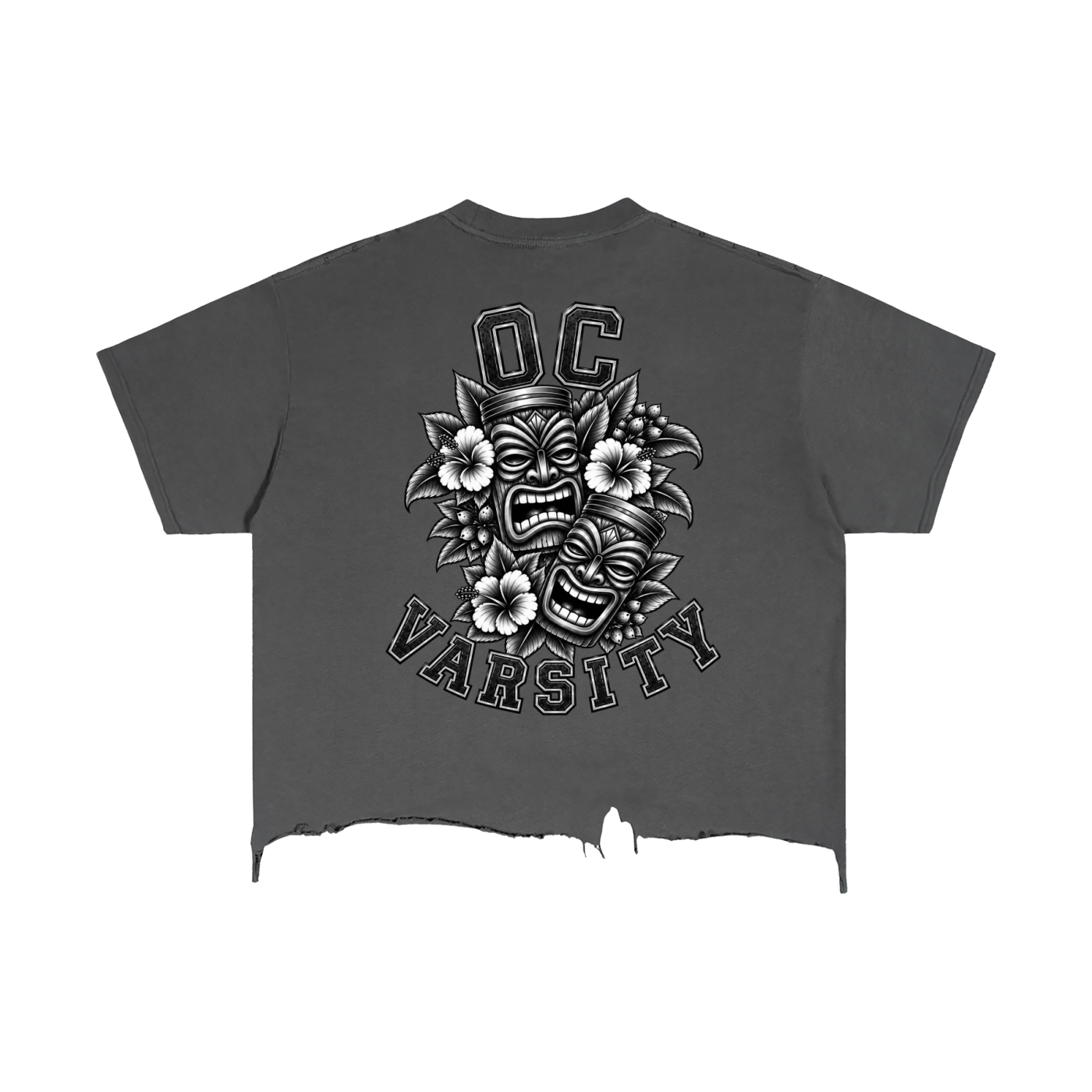 “Tiki Tiki OC VARSITY”- adult unisex Vintage Wash Boxy Distressed Hem T-Shirt