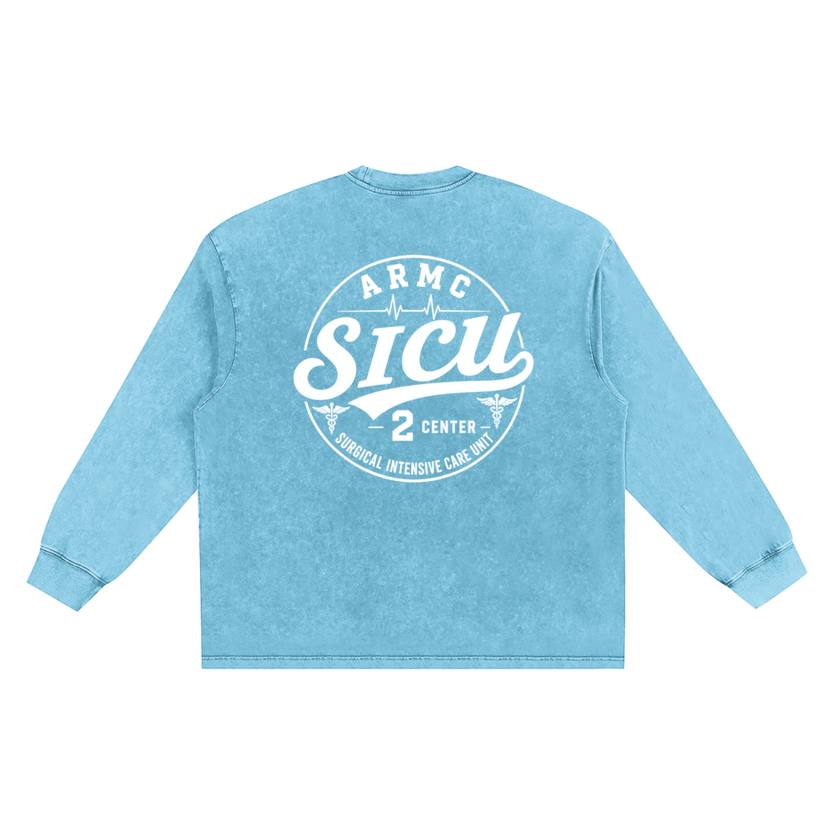 2 South SICU- adult unisex Snow Washed Frayed Edge T-Shirt