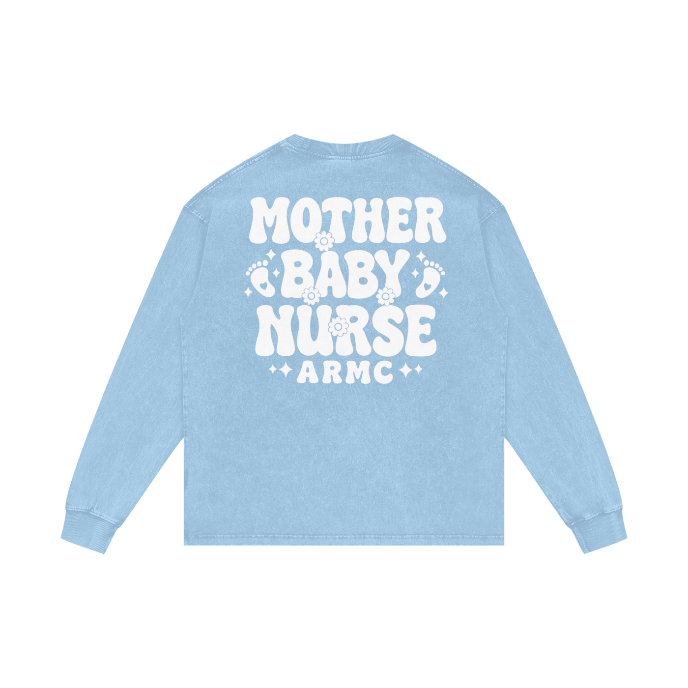Mother Baby White Lettering- Adult Unisex Acid Wash Oversize Long Sleeve T-Shirt