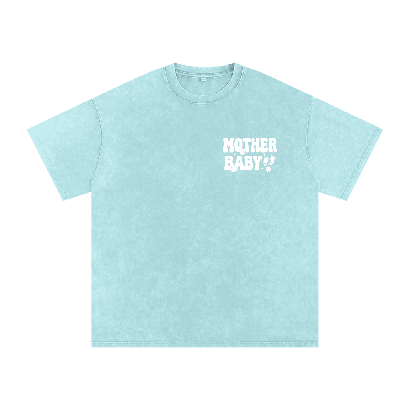 Mother Baby White Text- Adult Unisex Snow Washed Oversized Cotton T-Shirt